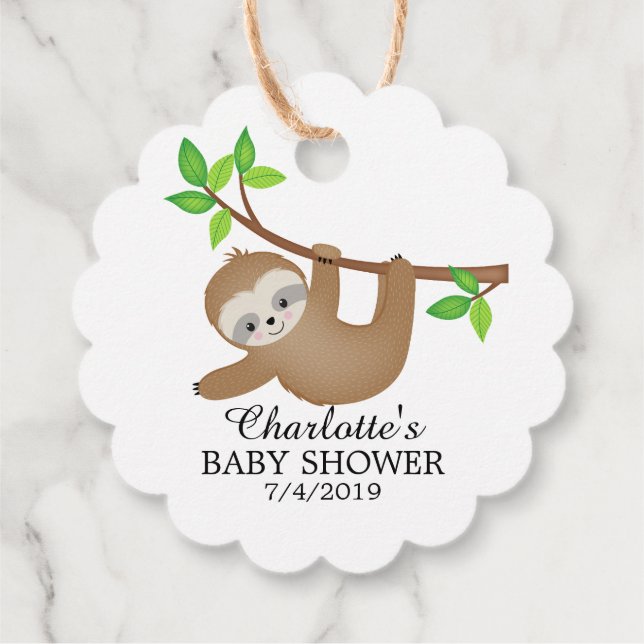 Sweet Sloth Baby Shower Gevor Geschenkmarke Geschenkanhänger (Rückseite)
