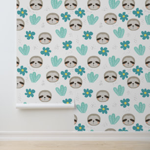 Sweet Sloth Floral Pattern Tapete