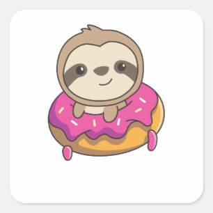 Sweet Sloth Funny Animes in Donut Faults Quadratischer Aufkleber