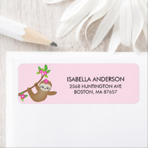 Sweet Sloth Girls Baby shower Étiquette de adresse