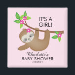 Sweet Sloth Girls Baby Shower Fevor Magnet<br><div class="desc">Sweet-Faultier für eine Mädchendusche mit niedlichem Faultier, das von einem Set aus einem Baumzweig auf einem rosa Aquarellhintergrund hängt. Matching Artikel in unserem Shop erhältlich.</div>