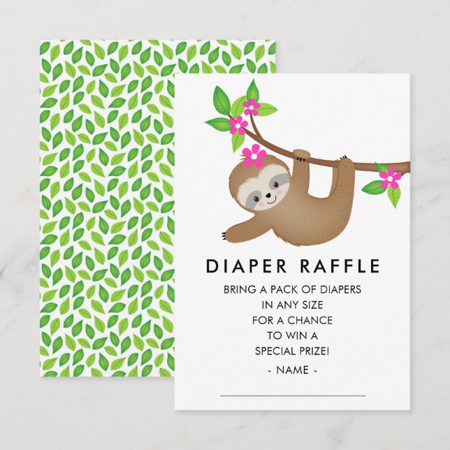 Sweet Sloth Girls Babydusche Windelwanne Begleitkarte (Vorne/Hinten)