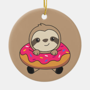 Sweet Sloth Loaf Donut Sprinkles Pink T-Shir Keramik Ornament