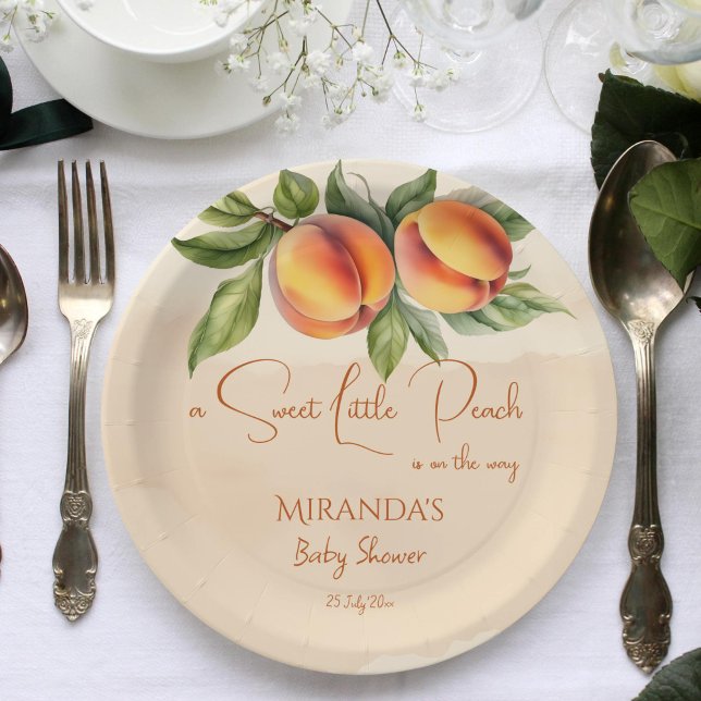 Sweet Small Peach Baby Dusche bedruckte Vorlage Pappteller (Sweet little peach baby shower printed template paper plates personalized tableware decor )