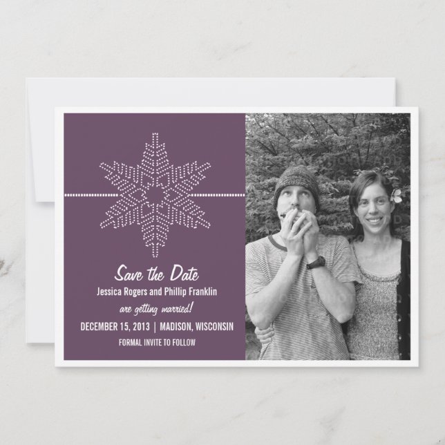 Sweet Snowflake Save the Date einladen, Lila (Vorderseite)