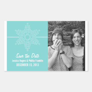 Sweet Snowflake Save the Date Stickers, Aqua Rechteckiger Aufkleber