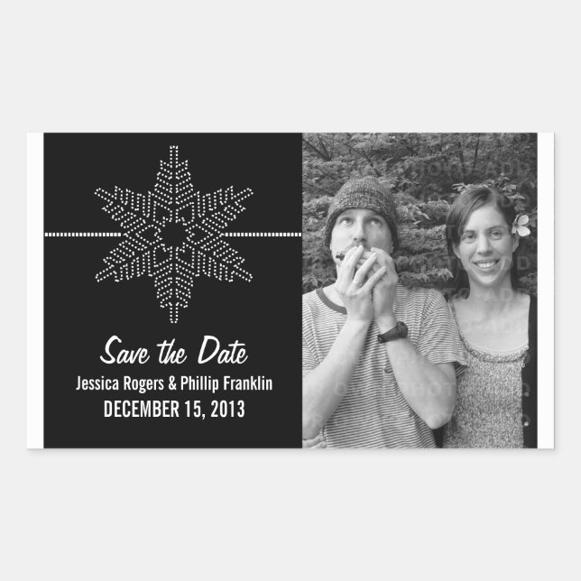Sweet Snowflake Save the Date Stickers, Black Rechteckiger Aufkleber (Vorderseite)