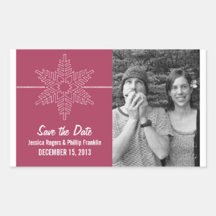 Sweet Snowflake Save the Date Stickers, Fuchsia Rechteckiger Aufkleber