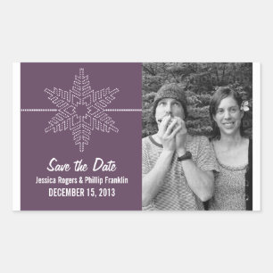 Sweet Snowflake Save the Date Stickers, Lila Rechteckiger Aufkleber
