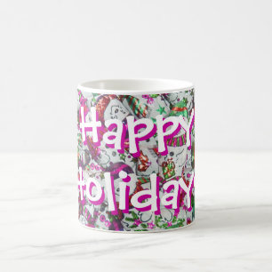 Sweet Snowmen Pink Happy Holidays Tasse