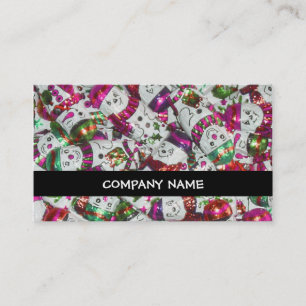 Sweet Snowmen Pink Strip Visitenkarte schwarz