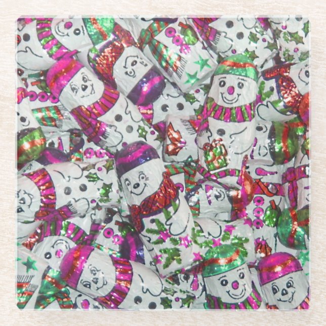 Sweet Snowmen Pink Untersetzer Glas (Vorderseite)
