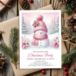 Sweet Snowy Forest Pink Snowman Editable Christmas Einladung