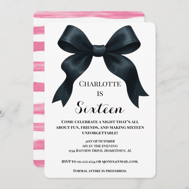 Sweet Southern 16 Bow Invitation - Téléchargeable (Devant / Derrière)