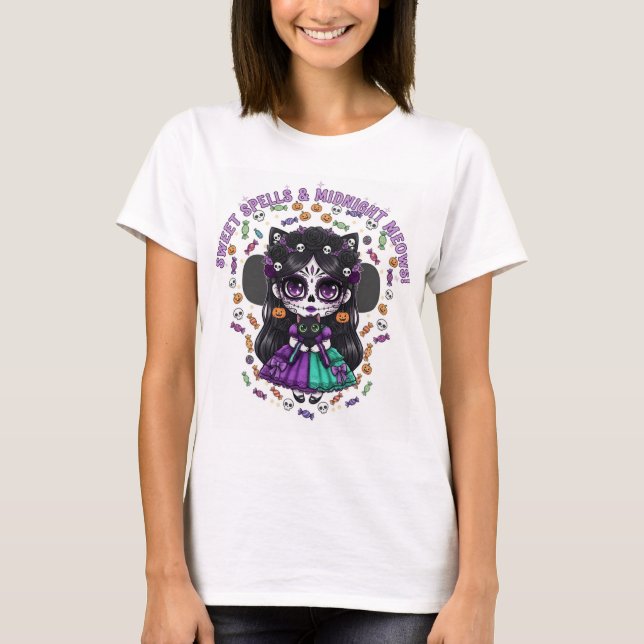 Sweet Spells & Midnight Meows – Catrina Kawaii de  T-Shirt (Vorderseite)
