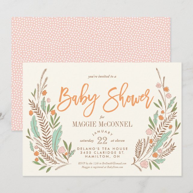 Sweet Sprigs Gender Neutral Baby Shower Einladung (Vorne/Hinten)
