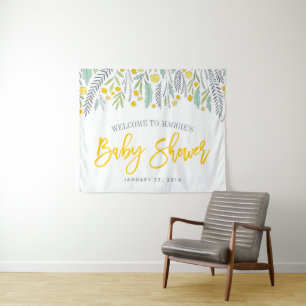 Sweet Sprigs Neutral Baby Shower Sign Tapestes Wandteppich