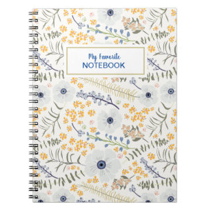 Sweet Spring Blue Yellow Botanical Blume Name Notizblock
