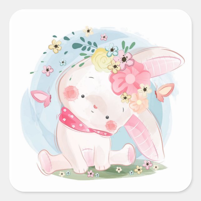 Sweet Spring Bunny Quadratischer Aufkleber (Vorderseite)