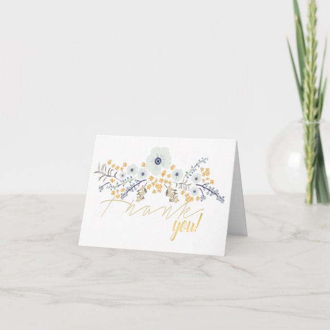 Sweet Spring Floral Mix Motif Blau Grau Gelb Dankeskarte (Vorderseite)