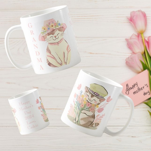 Sweet Spring Oma Cat Kitten Personalisiert Kaffeetasse (Von Creator hochgeladen)