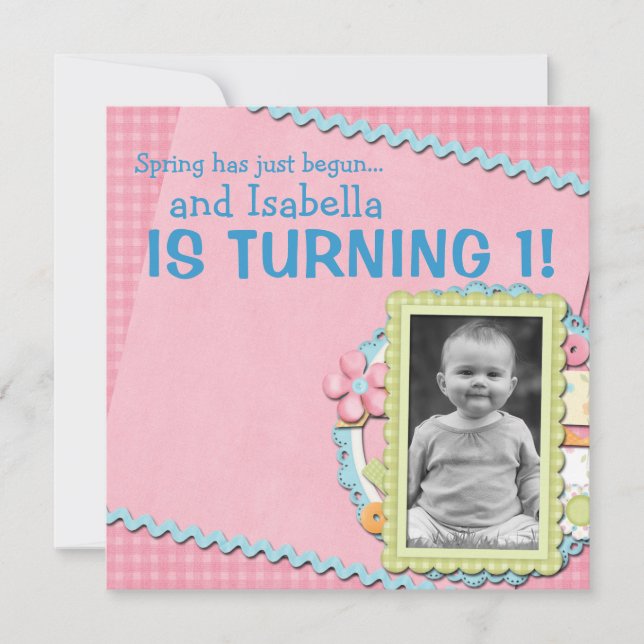 Sweet Spring Summer First Geburtstag Einladung (Vorderseite)