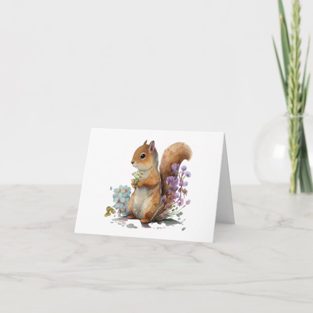 Sweet Squirrel Holding Blume BLANK Karte (Vorderseite)