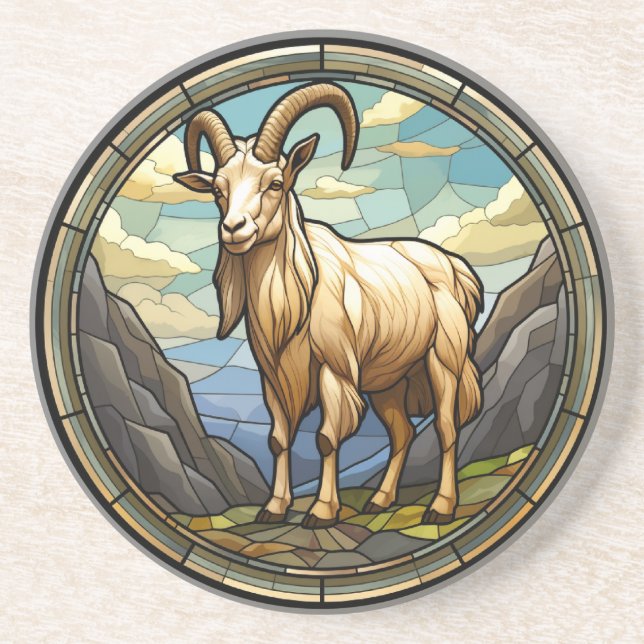 Sweet Stached Glass Billy Goat Getränkeuntersetzer (Vorne)