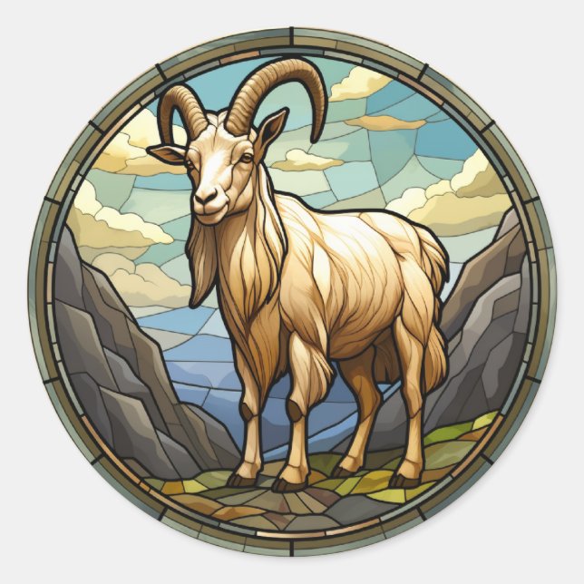 Sweet Stached Glass Billy Goat Runder Aufkleber (Vorderseite)