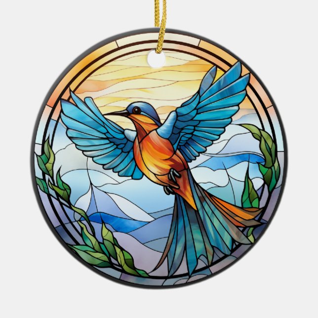 Sweet Stached Glass Bluebird Keramik Ornament (Vorne)