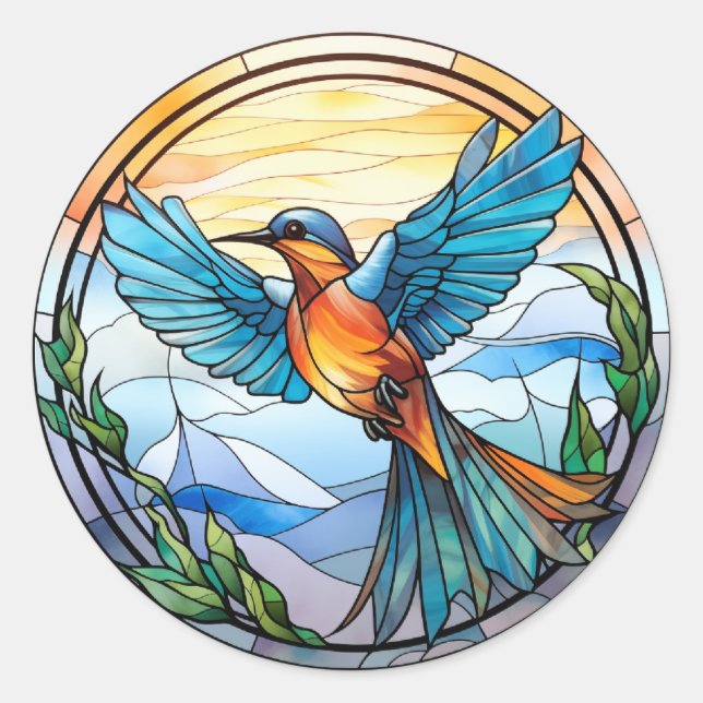 Sweet Stached Glass Bluebird Runder Aufkleber (Vorderseite)