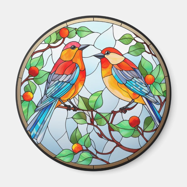 Sweet Stached Glass Bluebirds Magnet (Vorne)