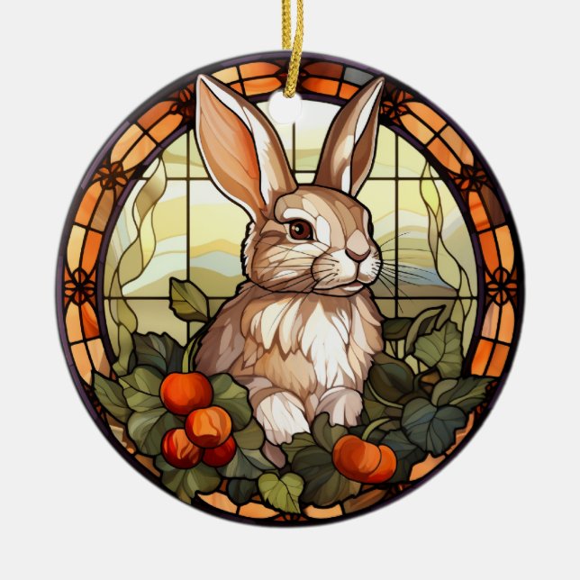 Sweet Stached Glass Bunny Rabbit Keramik Ornament (Vorne)