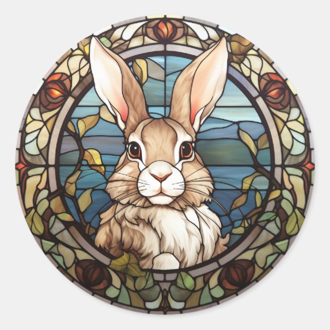 Sweet Stached Glass Bunny Rabbit Runder Aufkleber (Vorderseite)