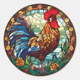 Sweet Stached Glass Chickens Rooster Runder Aufkleber