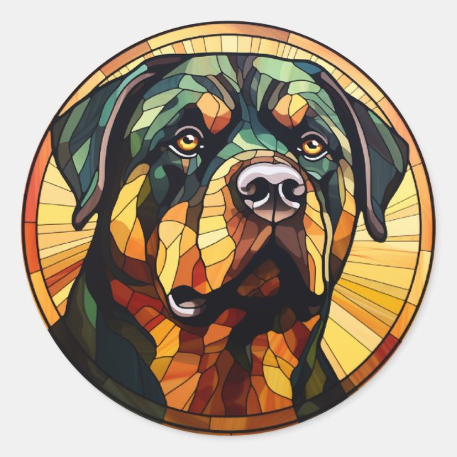 Sweet Stached Glass Dog Rottweiler Runder Aufkleber (Vorderseite)