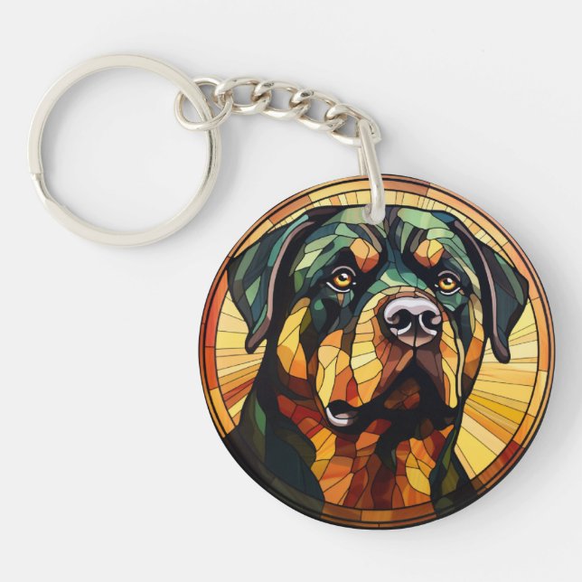 Sweet Stached Glass Dog Rottweiler Schlüsselanhänger (Vorderseite)