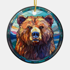 Sweet Stached Glass Grizzly Bär Keramik Ornament