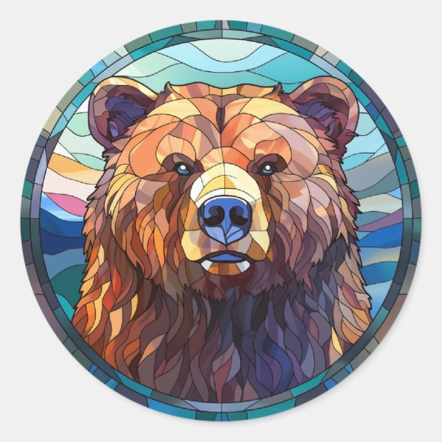 Sweet Stached Glass Grizzly Bär Runder Aufkleber (Vorderseite)