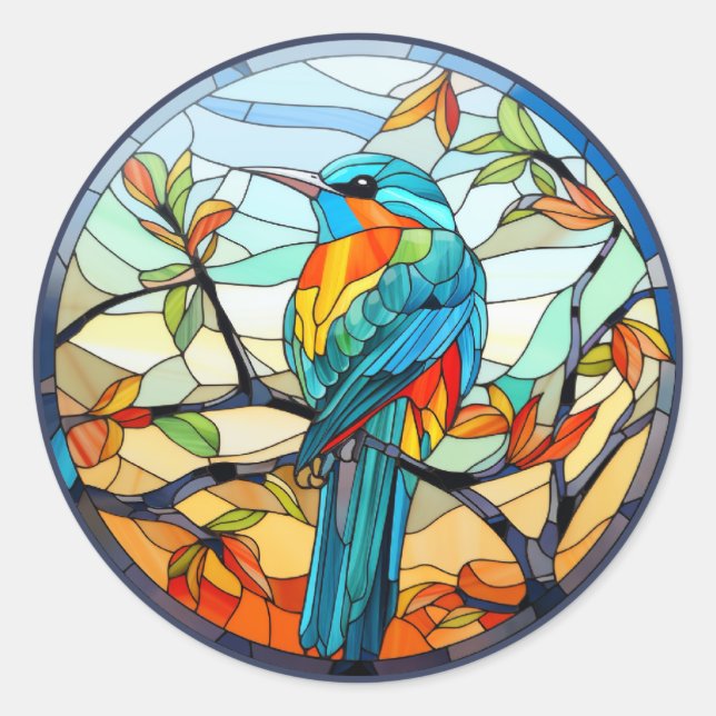Sweet Stached Glass Kingfisher Bird Runder Aufkleber (Vorderseite)