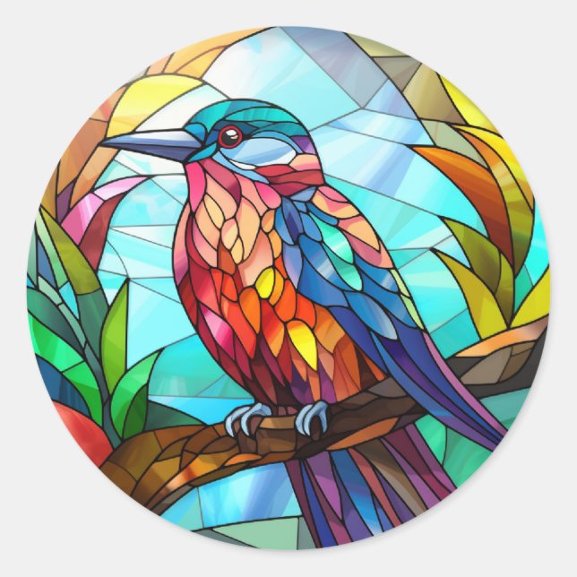 Sweet Stached Glass Kingfisher Bird Runder Aufkleber (Vorderseite)