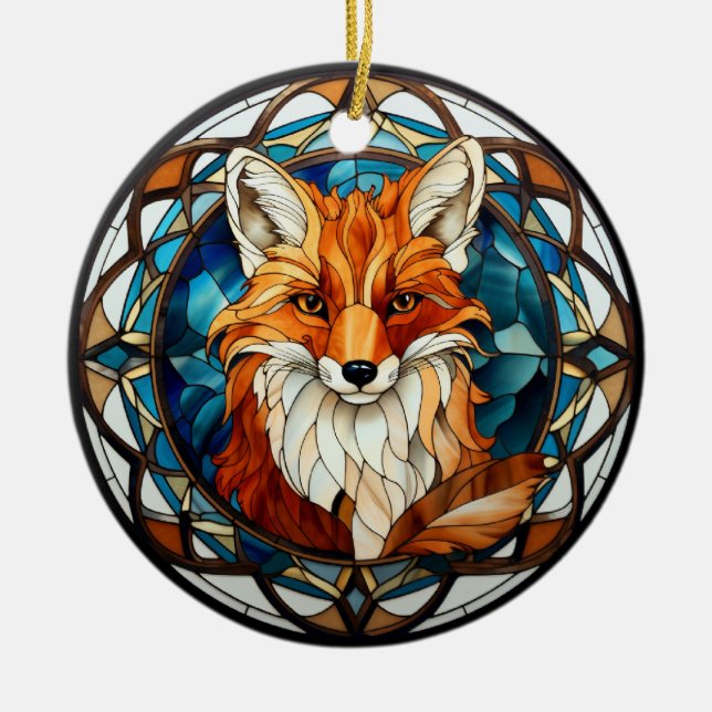 Sweet Stainted Glass Forest Fox Keramik Ornament (Vorne)