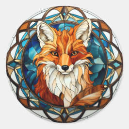 Sweet Stainted Glass Forest Fox Runder Aufkleber