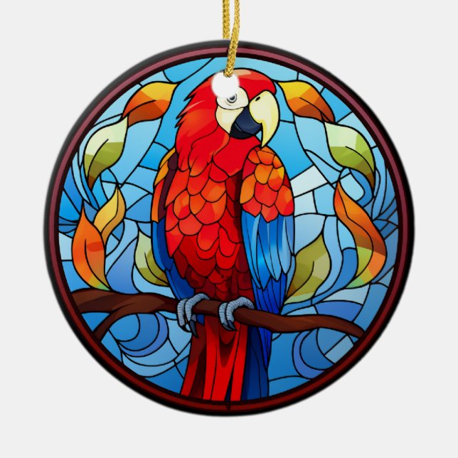 Sweet Stainted Glass Scarlet Macaw Parrot Bird Keramik Ornament (Vorne)