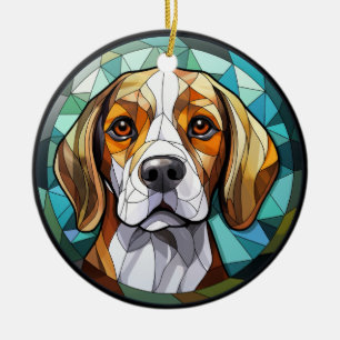 Sweet Stated Glass Beagle Hound Hund Keramik Ornament