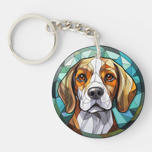 Sweet Stated Glass Beagle Hound Hund Schlüsselanhänger (Vorderseite)