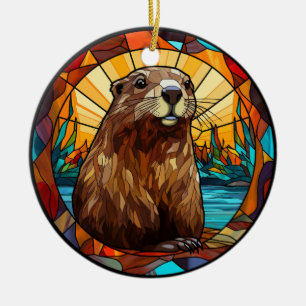 Sweet Stated Glass Beaver Keramik Ornament