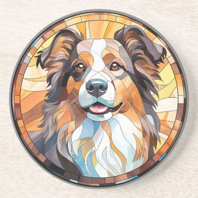 Sweet Stated Glass Border Collie Dog Getränkeuntersetzer (Vorne)