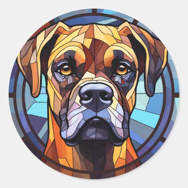 Sweet Stated Glass Boxer Dog Runder Aufkleber (Vorderseite)