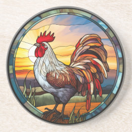 Sweet Stated Glass Chickens Rooster und Sunrise Getränkeuntersetzer